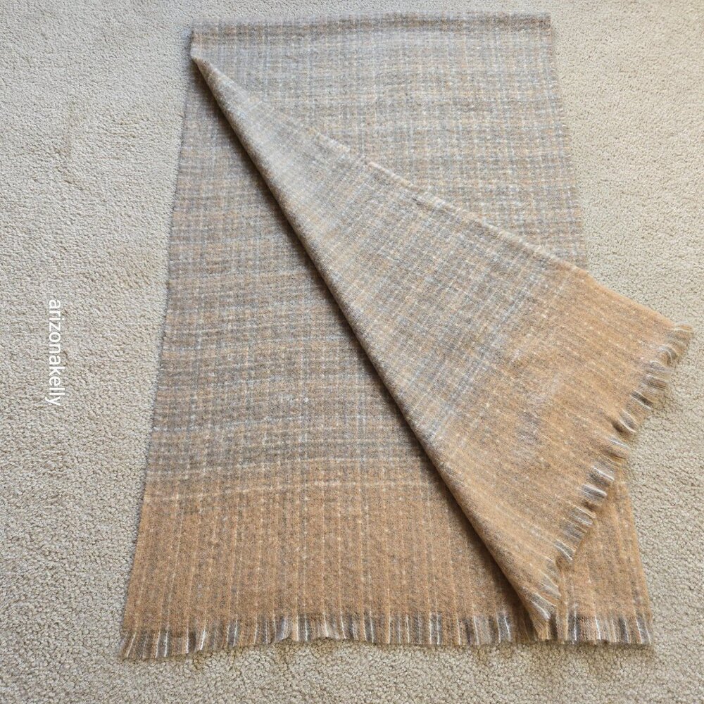 NWOT Wool Tweed Scarf Ralph Lauren Thick Tan - Picture 9 of 16